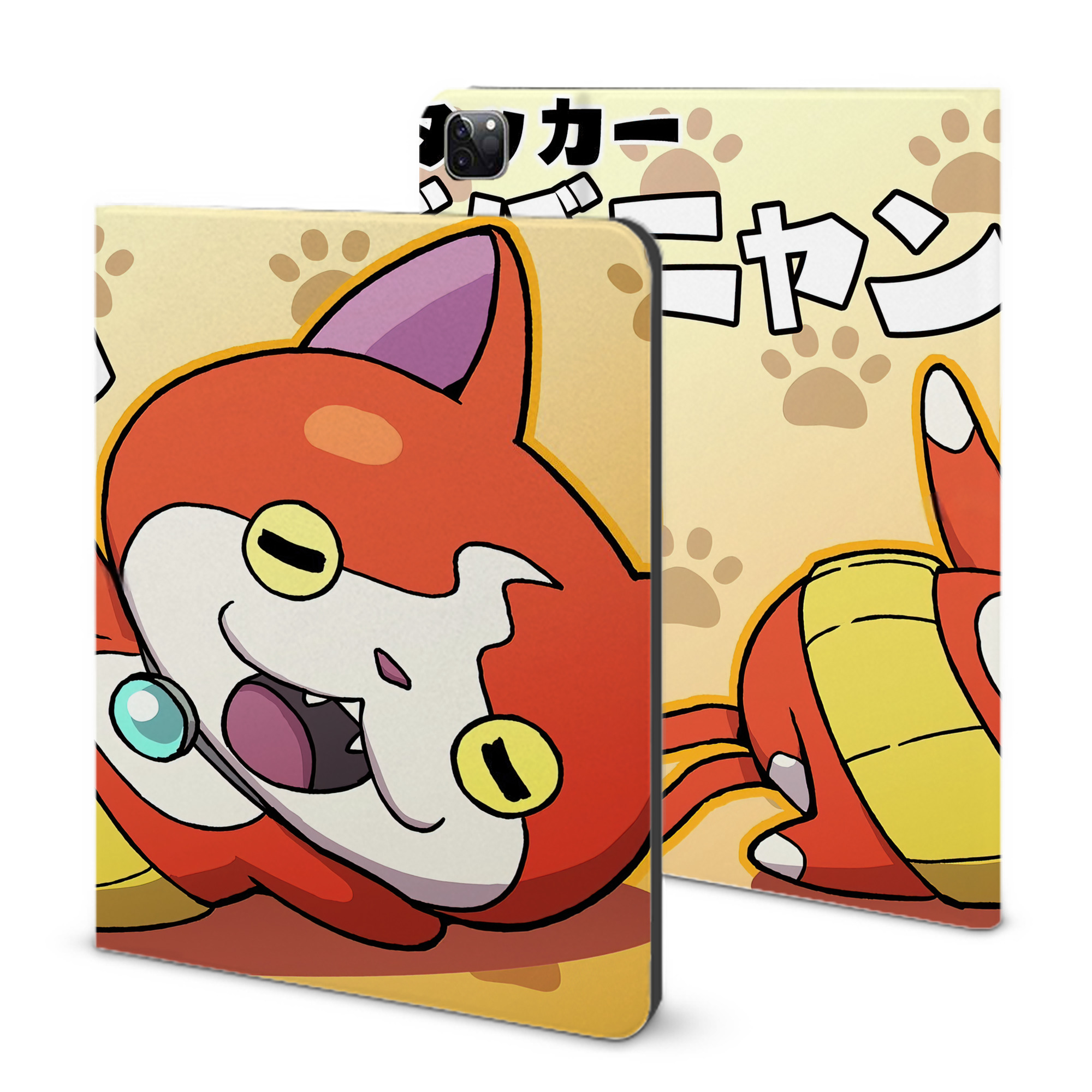 （画像用） 妖怪ウォッチ Yo-kai Watch IPad ケース ブック型 PUレザー TPU 耐衝撃 軽量 薄型 ペン収納なし 全面保護 IPad 各モデル対応